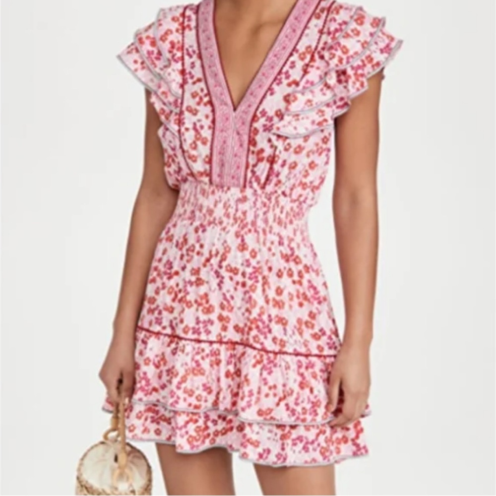 Poupette St. Barth Pink and Red Floral Mini Dress